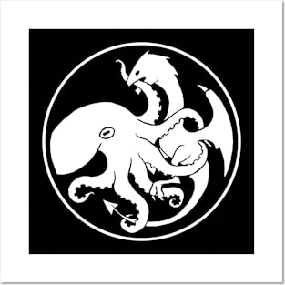 Dragon and Kraken WHT Posters and Art